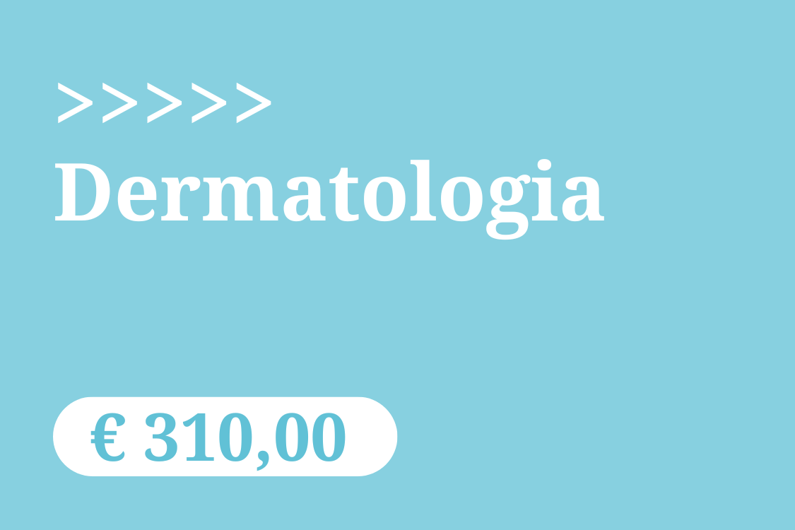 Grafica promozionale Vetacademy: sfondo azzurrino con testo Dermatologia 310 euro.