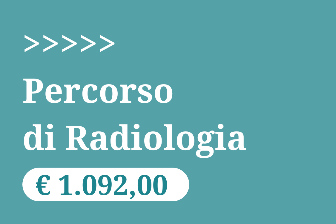 Grafica promozionale Vetacademy: sfondo verde con testo PERCORSO di Radiologia 1.092 euro.